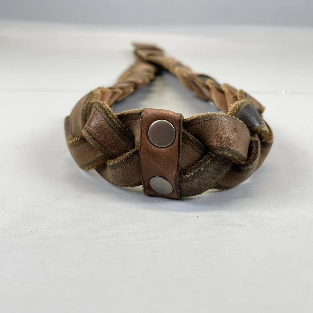 Fossil Brown Braided Woven Leather Belt Mens Size S Silver Buckle